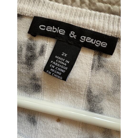 Cable & Gauge 2X White Black Rayon Lightweight LS Sweater Back Button All Season - Picture 3 of 7